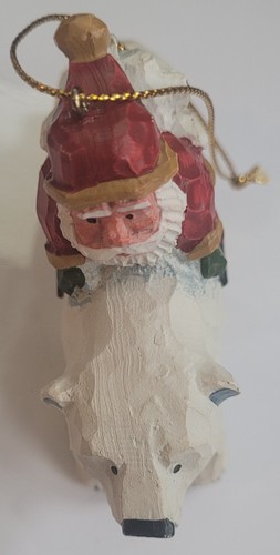 House Of Hatten Susan M Smith Santa w/ Cub Riding Polar Bear Christmas Ornament - Picture 4 of 6