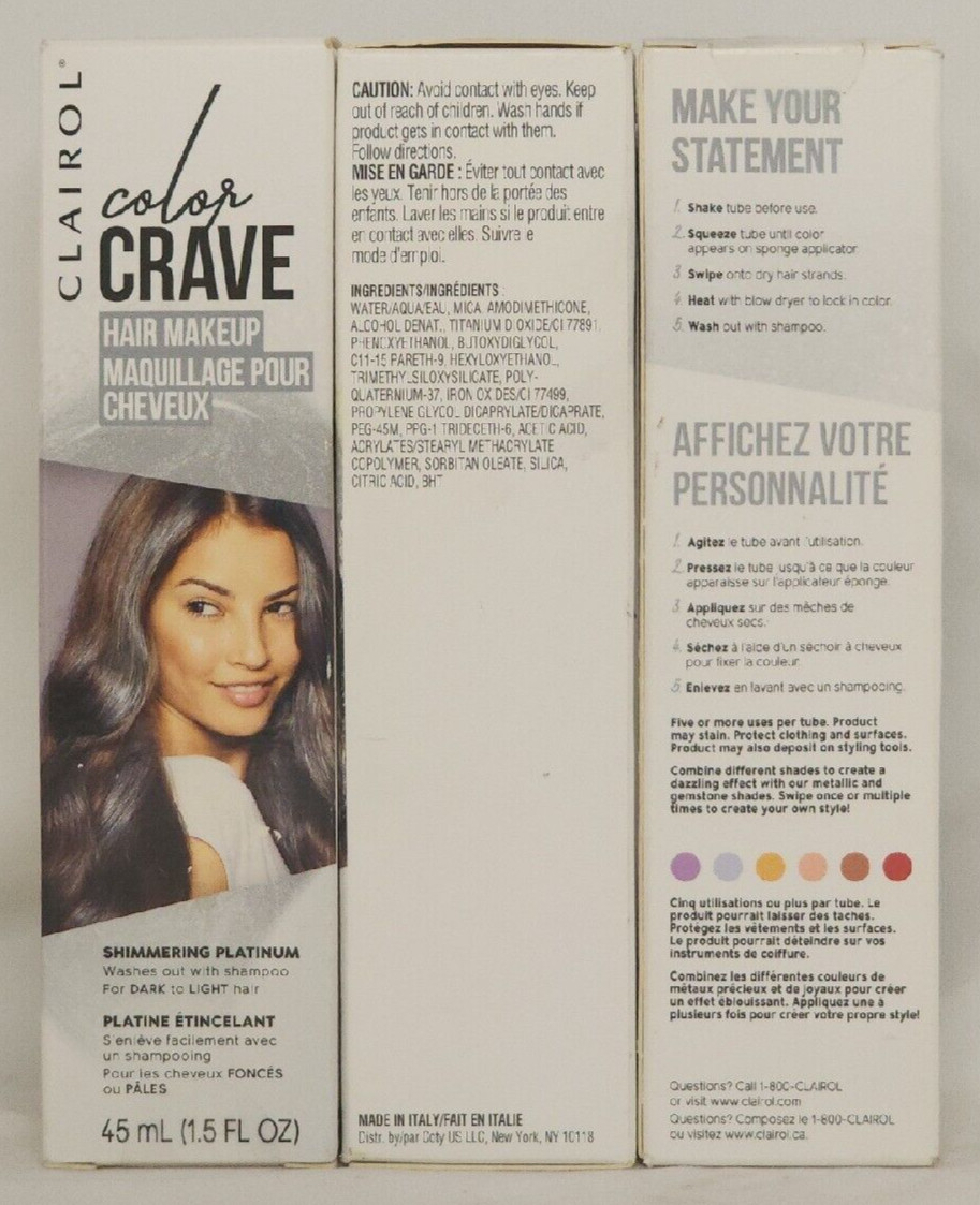 (3 Ct) Clairol Color Crave Hair Makeup Shimmering Platinum Shampoo Wash Out New