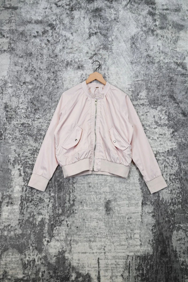 Free People Blush Pink Oversize Full Zip Bomber Jacket Size M Medium | eBay