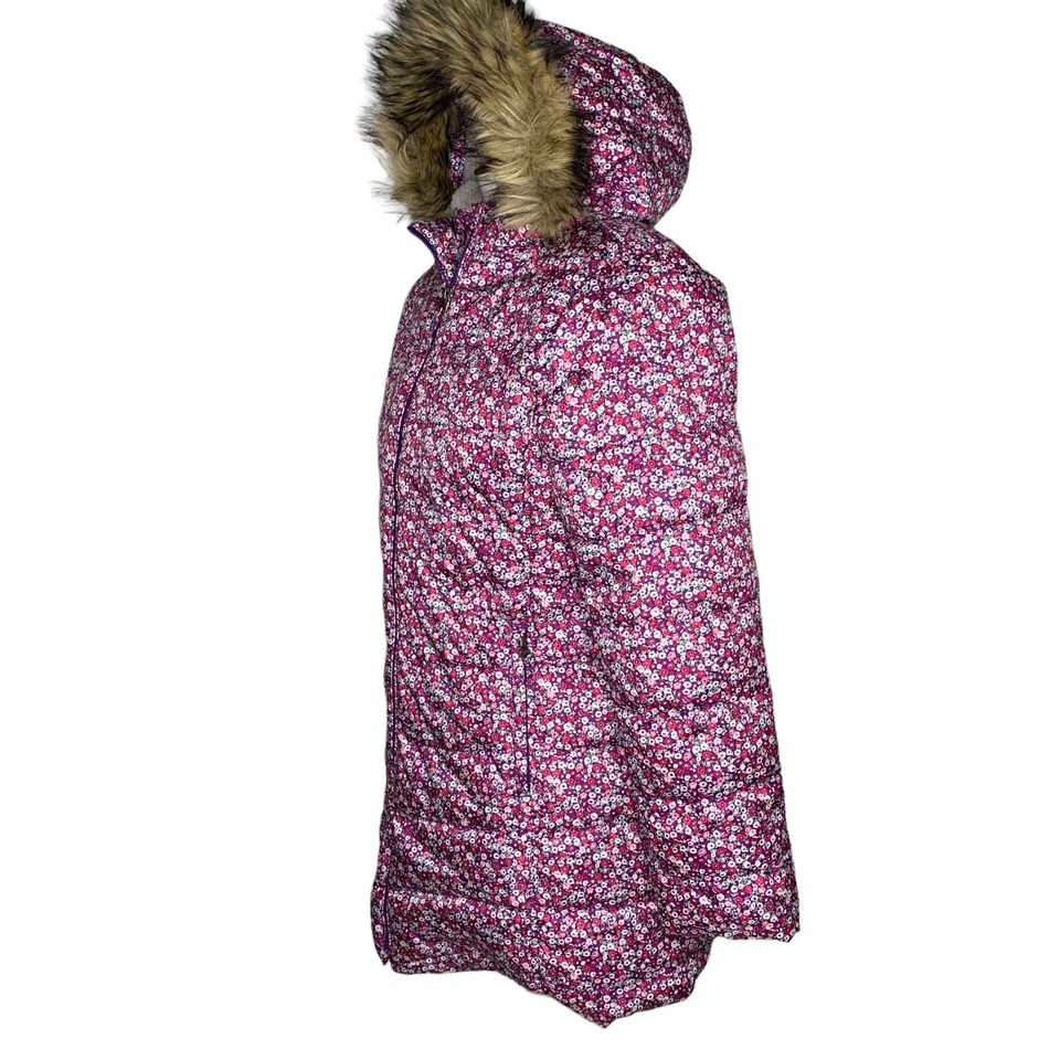 Lands End Girls Fleece Lined ThermoPlume Hooded Coat Size XL 16 Down