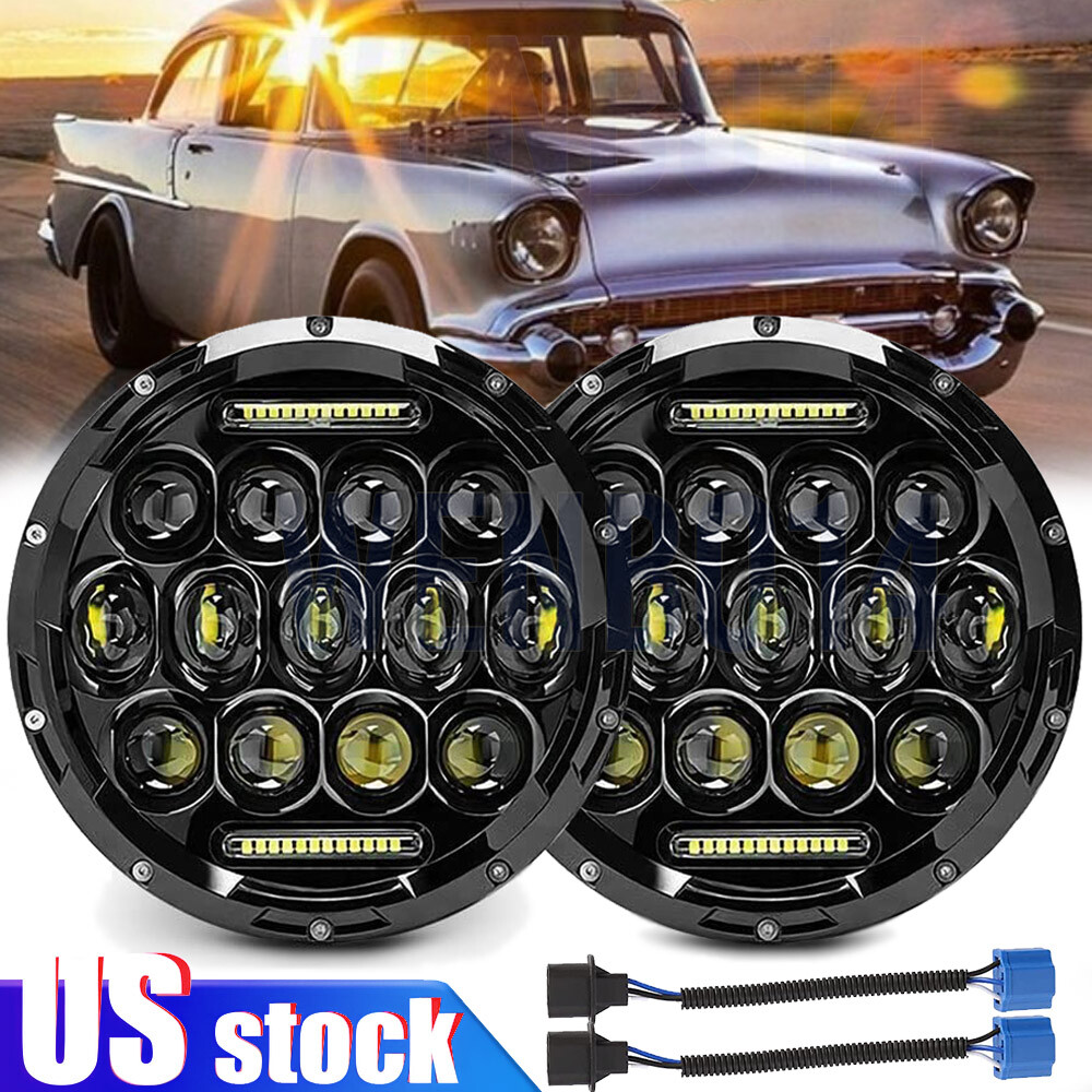 Pair 7" Round LED Headlights Hi/Lo For Chevy Truck 47-1957 C20/30 Pickup 61-1974