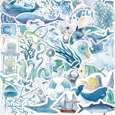 50pcs Aquarium Stickers, Sea Animal Sealife Anchor Whale Fish Seashell Coral,247