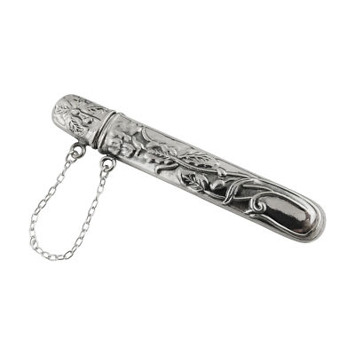 Needle Case w/ Chain - 925 Sterling Silver - Floral Vine Sewing Toothpicks NEW