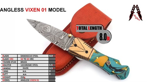 Set Of 3 Premium Angless Folding Knives Handmade Damascus #Ramzan Offer Lot 27 - Picture 15 of 18