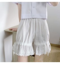 Women Ruffle Lace Trim Bloomers Half Slips Cotton Shorts Pettipants Split Skirt