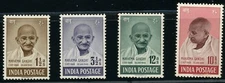 India 1947 Gandhi 1½a, 3½a, 12a, 10Rs Complete Set SC# 203-206, SG# 305-308 MH