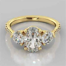 2.50CT Oval Cut Lab Created Diamond Women's Wedding Ring 14K Yellow Gold Finish