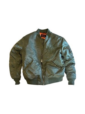 Schott NYC Embroidered Dragon MA-1 Flight Bomber Jacket Olive Bomber Jacket