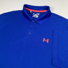 Under Armour Tech Golf Polo Shirt Men XL Solid Blue Short Sleeve Stretch Casual