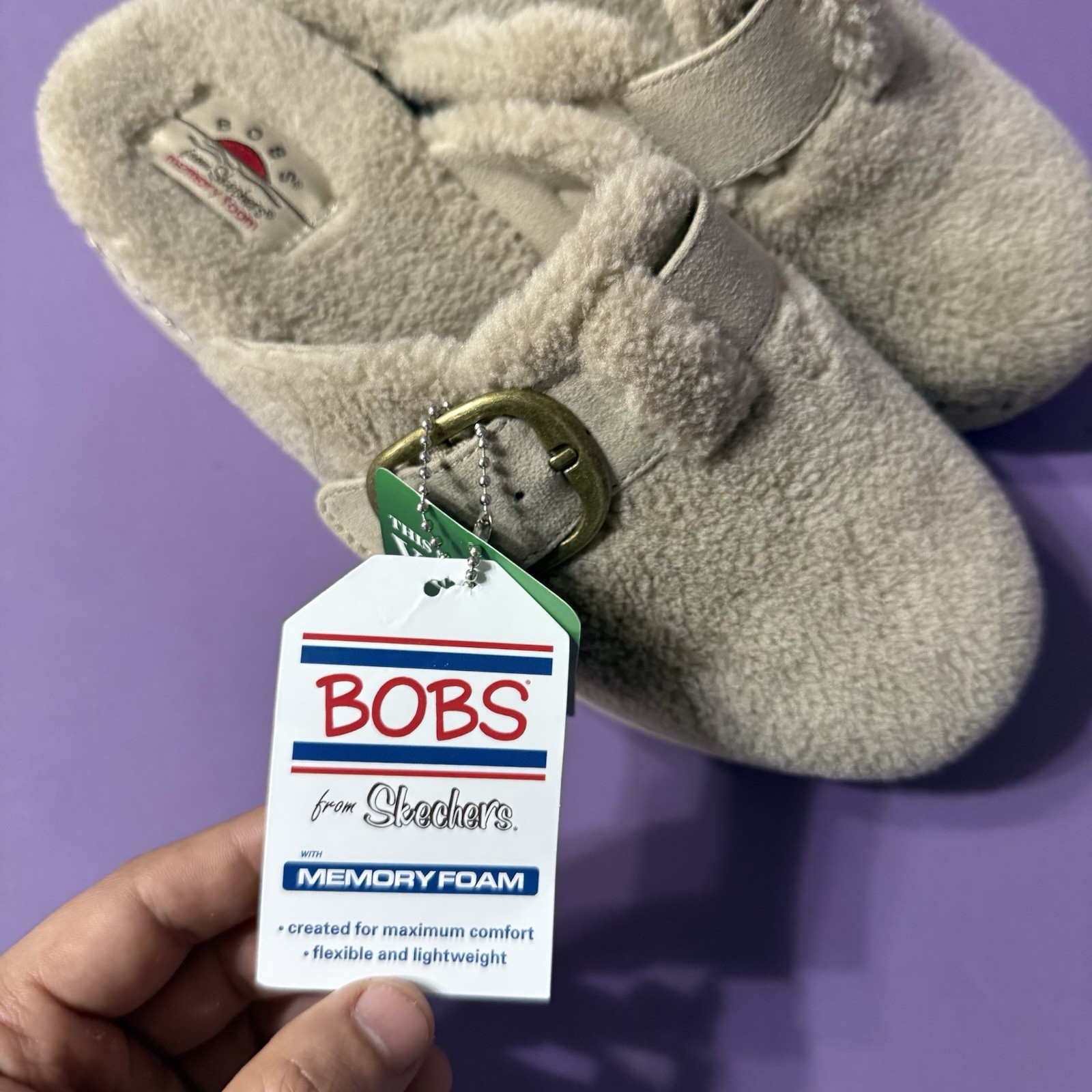 BOBS by Skechers Faux Fur Taupe Platform Slippers Vegan 114558 Women’s 8 image 3