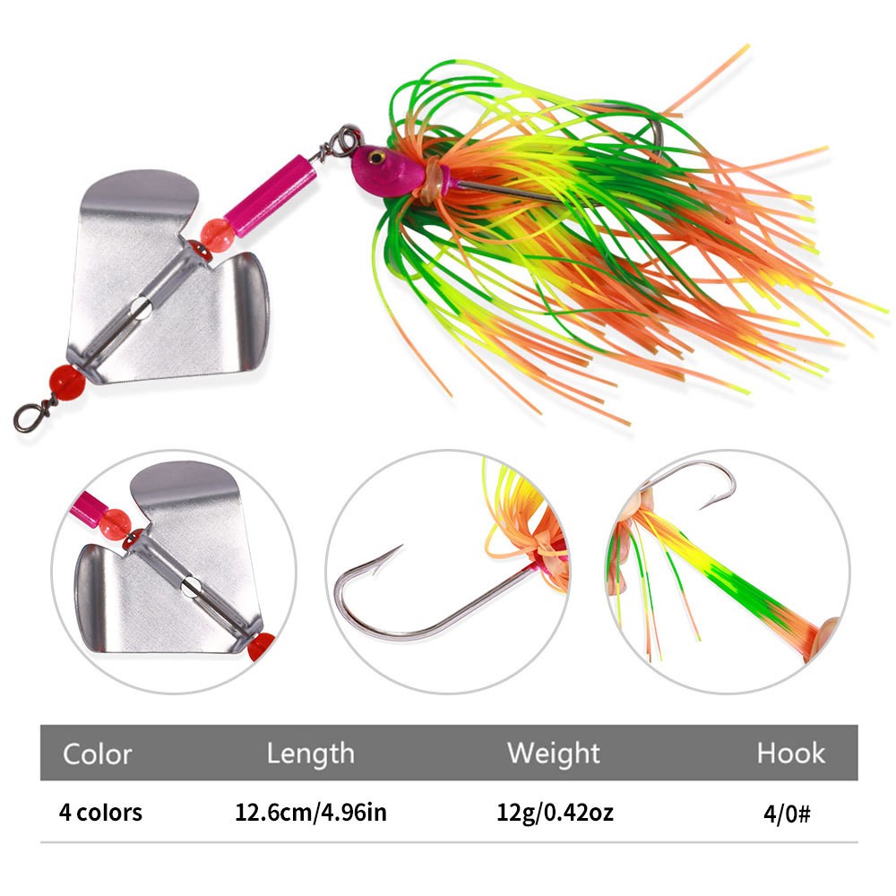 4PCS/Set 12g Blade Spinner Bait with Rubber Skirt Fish Buzzbait Fishing Lure Lot - Image 12