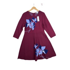 New Liz Claiborne Long Sleeve Floral Midi Sweater Dress size XL Burgundy