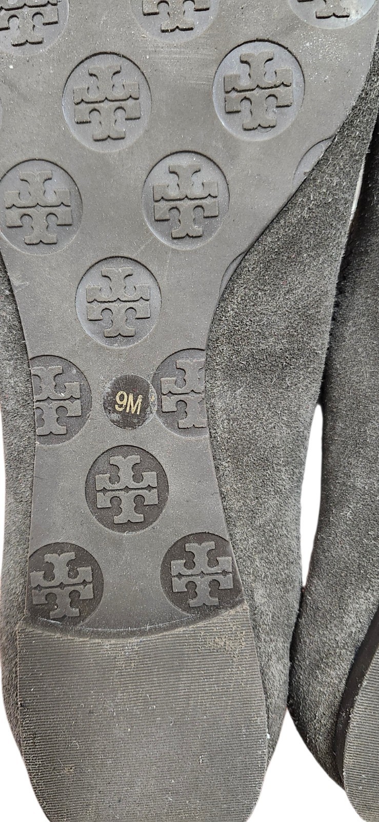 Tory Burch Reva Ballet Flats Gray Suede Leather Logo Medallion Size 9M thumbnail 9
