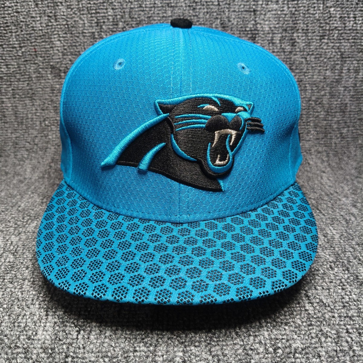 Carolina Panthers NFL Blue Fitted Hat Hex Pattern Brim New Era