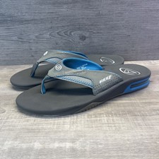 Reef Fanning Flip Flops Bottle Opener Gray Blue Sandals Mens Size 9