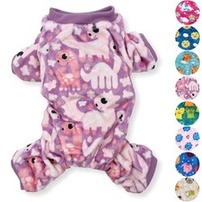 Dog Pajamas Soft Warm M: Length - 15", Chest 18" - 22", Purple Dinosaurs