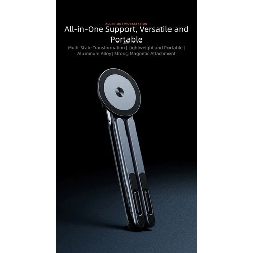 Compact Foldable Laptop Stand with Adjustable Height and Magnetic Phone Holder