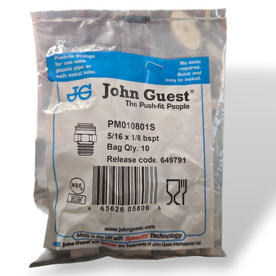 John Guest PM010801S Male Connector  -  5/16'' x 1/8'' BSPT - 10PK