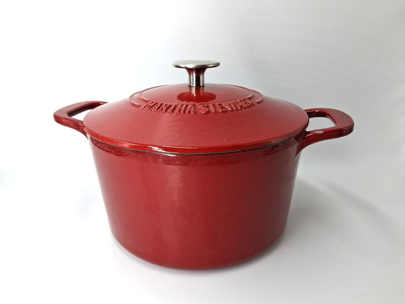 Martha Stewart 4-quart RED Enameled Cast Iron Dutch Oven with SS Knob on Lid