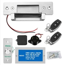 Access Control Electric Strike Door Lock Kit w/ Remote, Button, Buzzer, Adapter