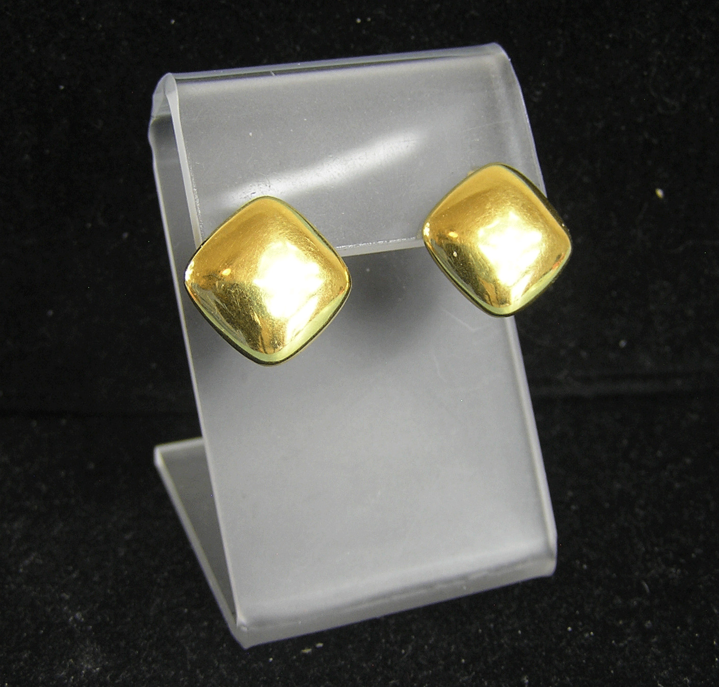 Solid 18K Gold Square Button Stud Earrings Italy … - image 1