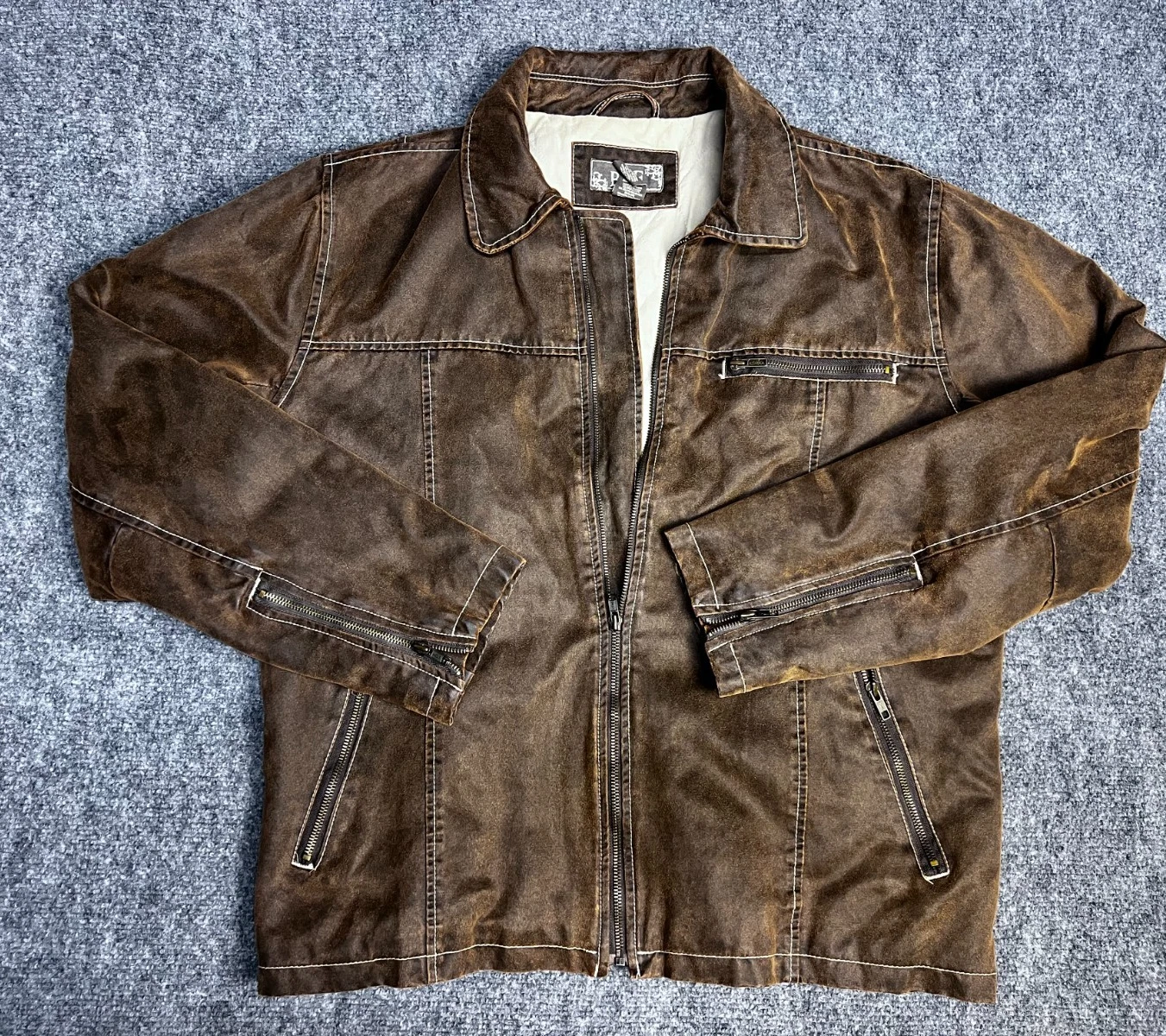 BKE Buckle Exclusive Suede Brown Faux Leather Jacket Mens Large Quilted Lined