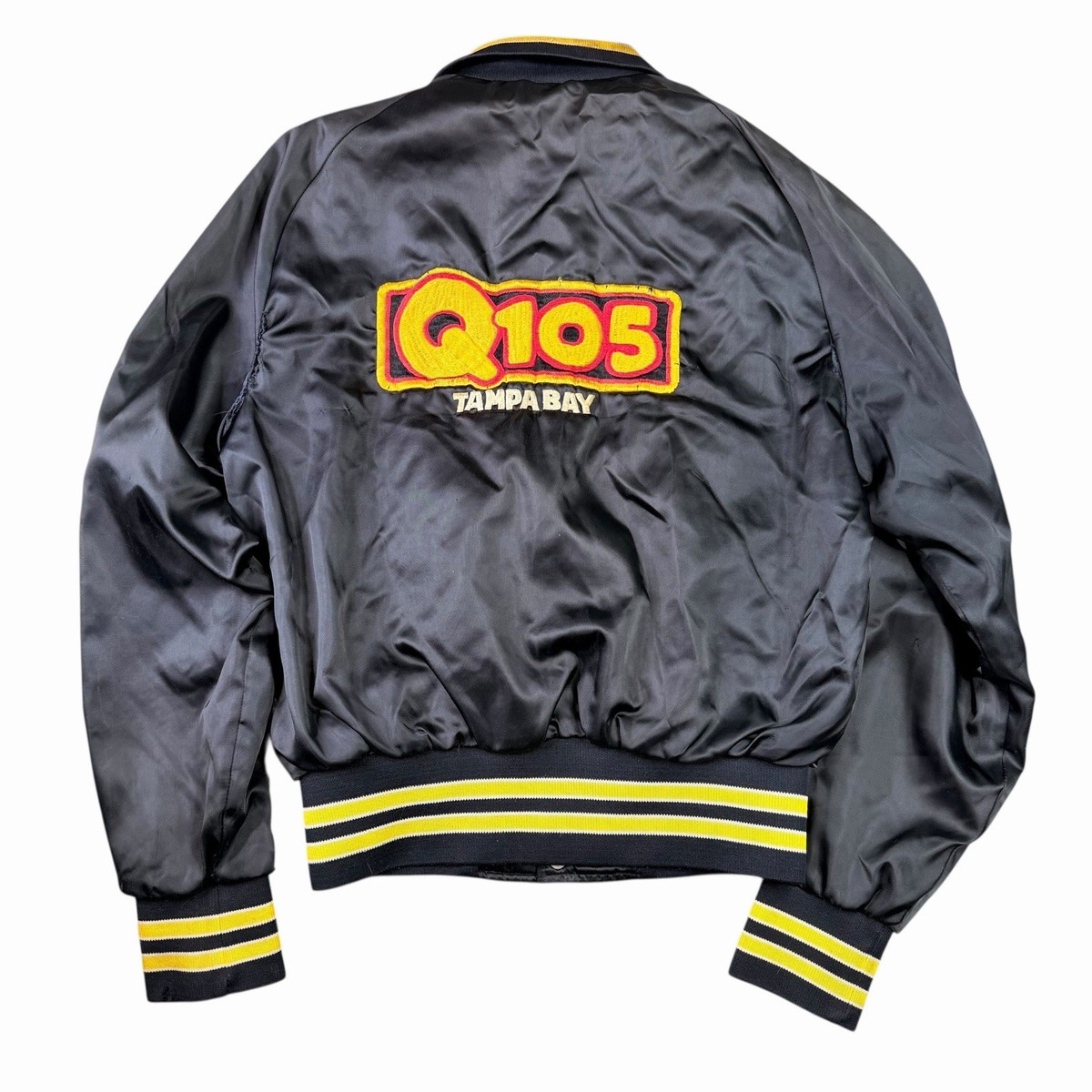 Vintag Q105 Tampa Bay Radio Station Satin Bomber Aristo Jac Jacket Vintag Q105 Tampa Bay Radio Station Satin Bomber Aristo Jac Jacket