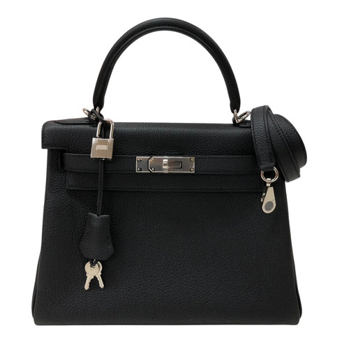 HERMES Kelly 28 Black Shoulder Bag K Stamp #OKB126