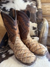 Men  s Exotic Genuine Pirarucu Fish Skin Leather Size 10 USA Western Boots