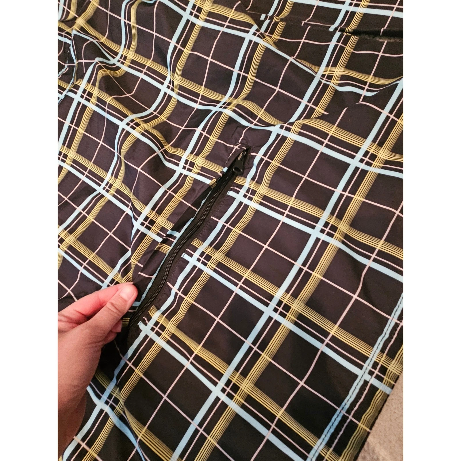 Quiksilver Windbreaker Jacket Mens Large Black Plaid Hooded Full Zip Excellent - product detail image 8