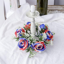 4Th of July Candle Rings Red White and Blue Mini Wreath Independence Day Artific