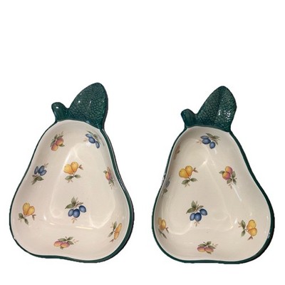 Set of Two Pear Shaped Dishes with Fruit Motif Made in Japan 