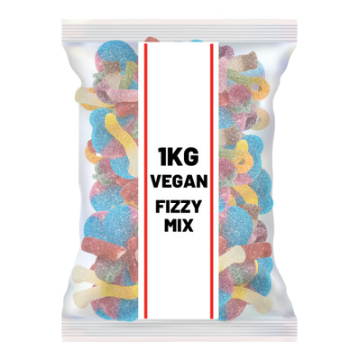 Vegane Sprudelmischung, 1 kg Beutel, verschiedene fruchtig saure Süßigkeiten