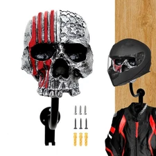 Tooyuart Motorcycle Helmet Rack Wall Mount,Red Skull Helmet Holder Wall Mount...