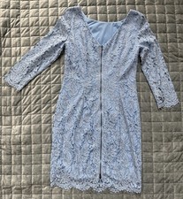 Adrianna Papell Lace Sheath Dress Light Blue Silver Size 6