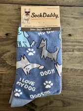 SockDaddy I Love My Dog Socks Unisex One Size Blue Novelty Cartoon