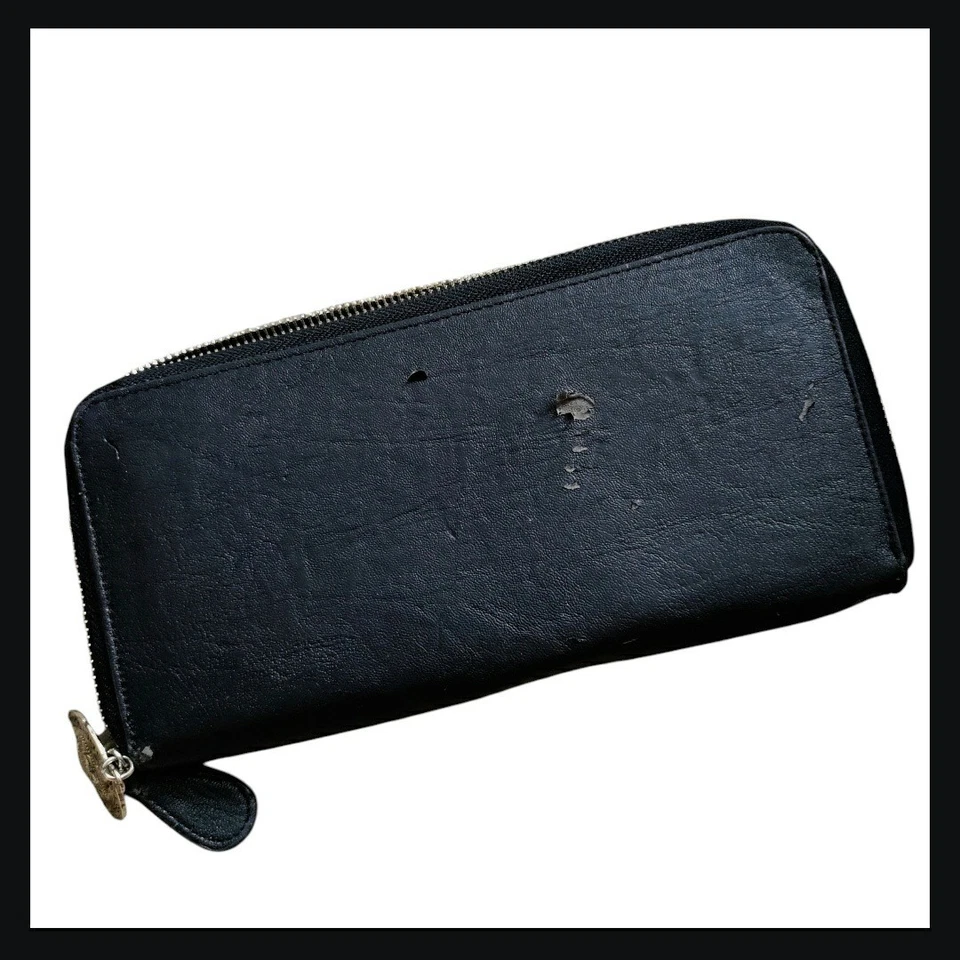 Cartera Y2K Nicole Lee Tachonada Imitación Cuero Negro Plata Cremallera Alrededor 9x5" Foto 3 de 3