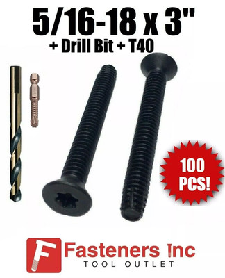 (Qty 100) 5/16-18 x 3''Torx Trailer Flooring Floorboard Screws + DRILL BIT+T40