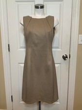 Elie Tahari Tan Wool Blend Sleeveless Structured Sheath Dress, Size 10