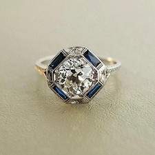 Art Deco Style Round Cut Lab Created Diamond 14K White Gold FN Engagement Ring