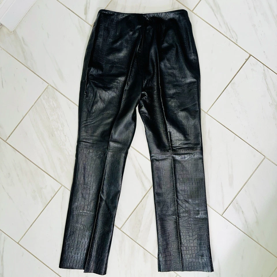 Pantalones INC International Concepts Cocodrilo Marrón Oscuro 100% Cuero De Colección Y2K EXC Foto 3 de 4