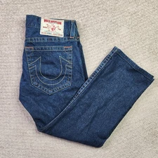 True Religion Bobby World Tour Jeans Men's 32x33 (32x27) Blue Made USA Bootcut 