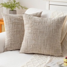 Decorative Throw Pillow Covers 18x18 Inch Set of 2, Soft Solid Farmhouse Chen...