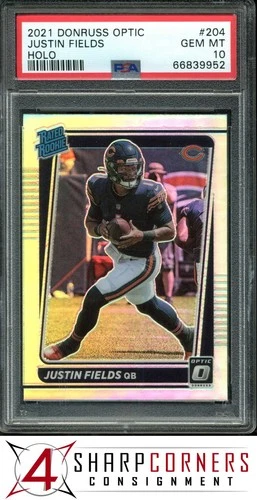 2021 PANINI DONRUSS OPTIC HOLO PRIZM #204 JUSTIN FIELDS RC RATED ROOKIE PSA 10