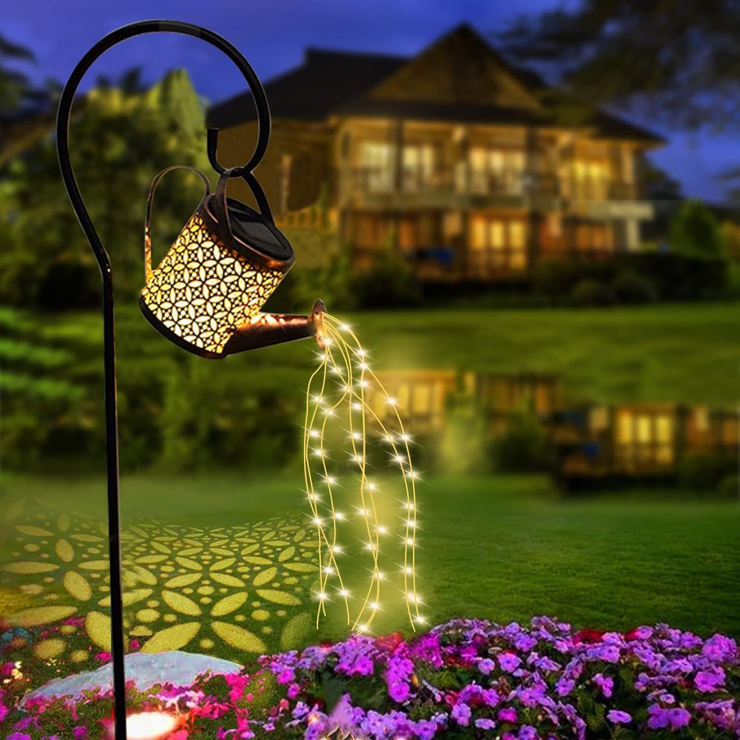 ZKLiLi Solar Watering Can with Cascading Lights Garden Decorative, Waterfall Ou