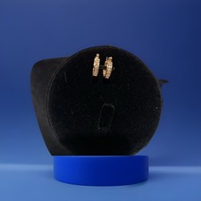 14k Yellow Gold Natural Diamond Oval Hoop HUGGIE EARRINGS 5/8" Hinged