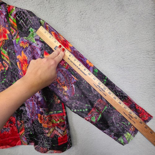Chicos Jacket Womens 2 L 12 Silk Linen Art to Wear Abstract Patchwork Statement - Picture 6 of 21