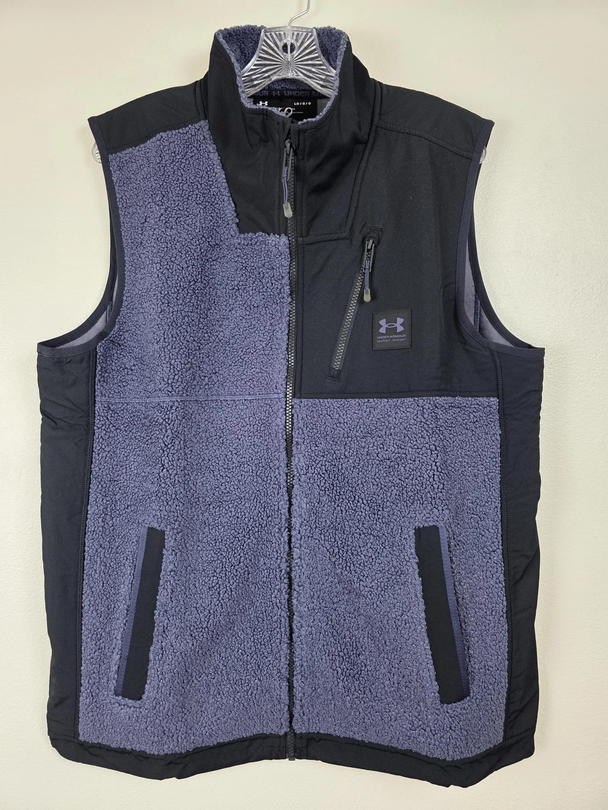 Under Armour UA Mission Vest Mens Large Blue Black Sherpa Fleece Full Zip Warm