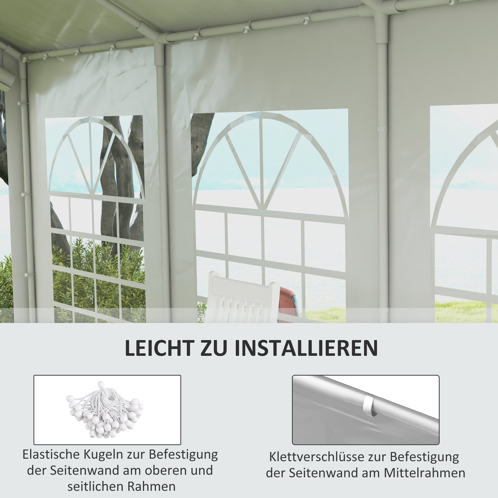Seitenteil mit Fenster, Seitenwand für Pavillon ca. 6 x 2 m Seitenplane