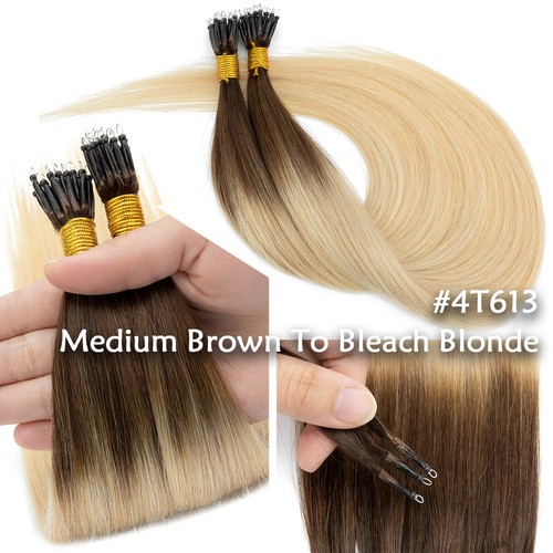 US 100% Human Hair Nano Ring Beads Tip Remy Hair Extensions Thick FULL HEAD 150G - Picture 41 of 54